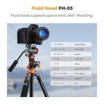 K&F CONCEPT 90''/230cm Overhead Camera Tripod, Horizontal Shooting Video Tripods with Fluid Head Heavy Duty 10KG Load Capacity, Detachable Monopod, for Indoor and Outdoor Use T254A7+FH-03