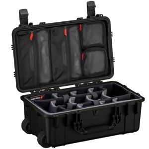 Condition 1 22" Large Rolling Lockable Hard Storage Case w/Padded Divider & Lid Organizer, Model 300, Waterproof Protective Box for Camera & Production Gear, Made in USA, 21.84"x13.82"x9" Black