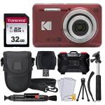 Kodak PIXPRO FZ55 Digital Camera (Red) + 32GB Memory Card + Point and Shoot Camera Case + Extendable Monopod + Lens Cleaning Pen + LCD Screen Protectors + Table Top Tripod â€“ Ultimate Bundle