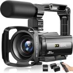 8K Video Camera Camcorder 88MP UHD WiFi Vlogging Cameras for YouTube 18X Digital Zoom IR Night Vision 3.0''Touch Screen Camera with 32GB Card, Microphone, Stabilizer, Lens Hood, Remote, Batteries