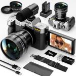 NBD 5K Digital Cameras for Photography - 16X Zoom Travel Camera with 180° Flip Screen, 64MP Vlogging Cameras Fotograficas for YouTube, Auto Focus, Macro Lens, 2 Batteries & 32GB TF Card（Silver）