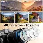 NBD 5K Digital Cameras for Photography - 16X Zoom Travel Camera with 180° Flip Screen, 64MP Vlogging Cameras Fotograficas for YouTube, Auto Focus, Macro Lens, 2 Batteries & 32GB TF Card（Silver）