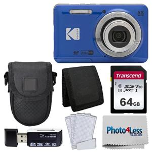 Kodak PIXPRO FZ55 Digital Camera (Blue) + Black Point & Shoot Camera Case + Transcend 64GB SD Memory Card + Tri-fold Memory Card Wallet + Hi-Speed SD USB Card Reader + More!