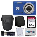 Kodak PIXPRO FZ55 Digital Camera (Blue) + Black Point & Shoot Camera Case + Transcend 64GB SD Memory Card + Tri-fold Memory Card Wallet + Hi-Speed SD USB Card Reader + More!