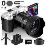 4K 75MP Digital Camera for Photography, Camera for Vlogging, 10X Optical Zoom, Auto Focus, WiFi, 3" Flip Touchscreen, 2 Batteries, Lens Hood, Tripod, Remote & Strap