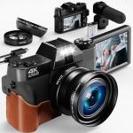 4K Digital Camera for Photography with 52mm Wide Angle & Macro Lens, 56MP Vlogging Camera for YouTube and Video, with External Adjustable Microphone, with 180° Flip Screen, 32GB TF Card