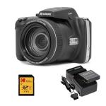 Kodak PIXPRO AZ528 16MP Astro Zoom Digital Camera with 52x Optical Zoom (Black) Bundle with 128GB SD Card and Rechargeable Battery and Charger Kit (3 Items)