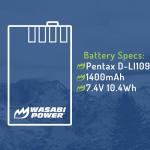 Wasabi Power Battery (2-Pack) and Charger for Pentax D-LI109 and Pentax K-r, K-30, K-50, K-500