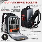 SDYSM Camera Backpack, Hardshell DSLR/SLR Camera Bag with Lens Pouch & 15.6" Laptop Compartment Waterproof Camera Case with Rain Cover Photography Backpack Compatible for Canon/Nikon/Sony/Drone Black