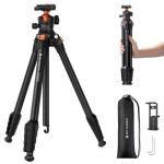 K&F CONCEPT 63" Aluminum Travel Tripod for Camera w Phone Holder, Non-Reversible Lightweight Compact Tripod Weighs 2.6lb, Max Load 22lb for Camera DSLR Mirrorless Spotting Scope Camcorders Phone