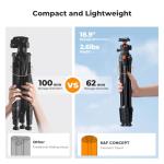 K&F CONCEPT 63" Aluminum Travel Tripod for Camera w Phone Holder, Non-Reversible Lightweight Compact Tripod Weighs 2.6lb, Max Load 22lb for Camera DSLR Mirrorless Spotting Scope Camcorders Phone