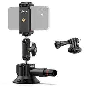 UURig SC-01 Suction Mount 3" for Vlogging Action Camera Car w Smartphone Clamp Compatible with DJI OSMO Pocket 3/OSMO 360/Insta 360 x5/iPhone 16 15 14 13 Pro Max, 1/4" Magic Arm Car Windshield Window