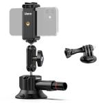 UURig SC-01 Suction Mount 3" for Vlogging Action Camera Car w Smartphone Clamp Compatible with DJI OSMO Pocket 3/OSMO 360/Insta 360 x5/iPhone 16 15 14 13 Pro Max, 1/4" Magic Arm Car Windshield Window