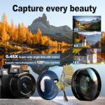 4K Digital Cameras for Photography, 48 MP Vlogging Camera for YouTube with 180° Flip Screen,16X Digital Zoom,Flash & Autofocus,52mm Wide Angle & Macro Lens,2 Batteries,32GB SD Card