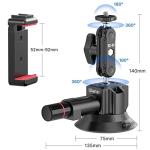 UURig SC-01 Suction Mount 3" for Vlogging Action Camera Car w Smartphone Clamp Compatible with DJI OSMO Pocket 3/OSMO 360/Insta 360 x5/iPhone 16 15 14 13 Pro Max, 1/4" Magic Arm Car Windshield Window