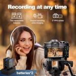 4K Digital Cameras for Photography, 48 MP Vlogging Camera for YouTube with 180° Flip Screen,16X Digital Zoom,Flash & Autofocus,52mm Wide Angle & Macro Lens,2 Batteries,32GB SD Card