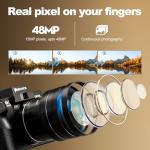 4K Digital Cameras for Photography, 48 MP Vlogging Camera for YouTube with 180° Flip Screen,16X Digital Zoom,Flash & Autofocus,52mm Wide Angle & Macro Lens,2 Batteries,32GB SD Card