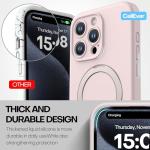CellEver Strong Magnetic Case for iPhone 15 Pro [for MagSafe Charging] [Camera Protection] Heavy-Duty Protection, Soft Grip Silicone Cover with Kickstand, Chalk Pink
