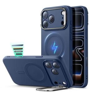 ESR Silicone Case for iPhone 17 Pro, Built-in Camera Stash Stand Compatible with MagSafe, Military-Grade Drop Protection Magnetic Phone Case for iPhone 17 Pro, Cloud Series, Navy Blue