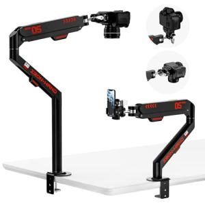 JINRAIKO Overhead Camera Mount with 360° Adjustable Arm & Phone Holder for TikTok Live Streaming Photography Studio Content Creation, Desk Mount for for DSLR Camera/Webcam/Microphone, Black