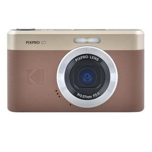 KODAK PIXPRO C1 Friendly Zoom Digital Camera - 13MP Compact Point and Shoot with 2.8” 180° Tilt LCD Flip Screen, Retro Vintage Design with 4X Zoom and 1080P Full HD Video for Travel, Vlogging, Brown