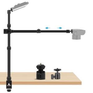 Ailight Overhead Camera Mount Desk Stand, 15.75"-33.45" Webcam Mount with 2-Section Adjustable Telescopic Boom Arm, C Clamp/Swiveling Ball Head for DSLR Camera, Phone, Ring Light, Webcam