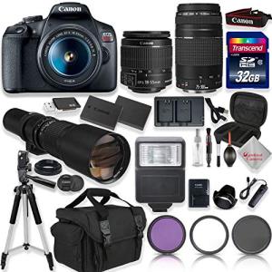Canon EOS Rebel T7 DSLR Camera with 18-55mm EF-s f/3.5-5.6 is II Lens & EF 75-300mm f/4-5.6 III Lens + 500mm Preset Lens + 32GB High Speed Memory + Shoulder Bag + Tripod + Full Accessory Bundle