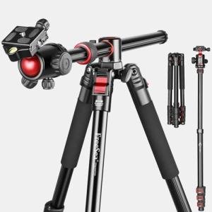 FreeSea 72 inch Camera Tripod,Transverse Center Column Aluminium DSLR Tripod with 360 Degree Ball Head 15kg Load Capacity,Quick Release Plate,Detachable Monopod