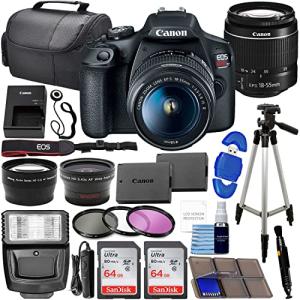 Canon EOS Rebel T7 DSLR Camera w/EF-S 18-55mm f/3.5-5.6 IS II Lens Bundle with 2x 64GB Memory Cards + Wide Angle & Telephoto Lenses + Pro Kit (Renewed) Black