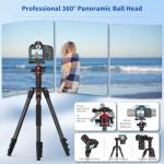 XXZU 74" Camera Tripod for DSLR/Monopod,360°Ball Head,Quick Release Plate,Phone Holder,Aluminum Lightweight Compact Travel Tripod Stand,Camera Tripod Compatible with DSLR/Phone,Max Load 10KG/22.05LB