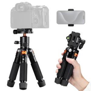 K&F CONCEPT Mini Desk Tripod, 21.6'' Compact Small Tripod with Ball Head Load up to 13.22 lbs/6 KG, 1/4 inch Quick Shoe Plate& Phone Holder for DSLR Camera Phone.