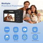 HD Digital Camera with Macro & Wide-Angle Lenses,Retro Autofocus Vlogging Camera with 3" 180° Flip Screen,App Control, WiFi,Includes 64GB SD Card,1500mAh Battery –Travel Kit for Beginners & Creators