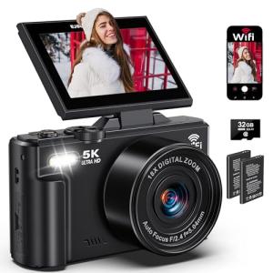 5K Digital Camera for Photography - 75MP WiFi Vlogging Camera for YouTube - UHD 18X Zoom Digital Cameras with Flip Screen 3" 180° - Travel Photography Flash Camara for Beginners & Adults