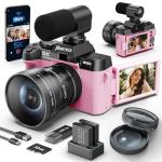 5K Digital Compact Camera for Photography and Video,48MP Vlogging Camera for YouTube with 180° Flip Screen,16X Digital Zoom,52mm Wide Angle & Macro Lens, 2 Batteries, 32GB TF Card
