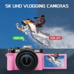 5K Digital Compact Camera for Photography and Video,48MP Vlogging Camera for YouTube with 180° Flip Screen,16X Digital Zoom,52mm Wide Angle & Macro Lens, 2 Batteries, 32GB TF Card
