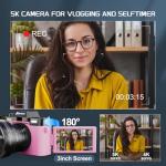 5K Digital Compact Camera for Photography and Video,48MP Vlogging Camera for YouTube with 180° Flip Screen,16X Digital Zoom,52mm Wide Angle & Macro Lens, 2 Batteries, 32GB TF Card