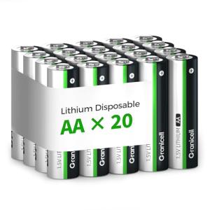 Granicell 20-Pack Lithium AA Batteries | 1.5V for Blink Cameras, Smart Locks, Alarms & Tech Devices | 10-Year Life, Leak-Proof, Extreme-Temp Resistant (Non-Rechargeable)
