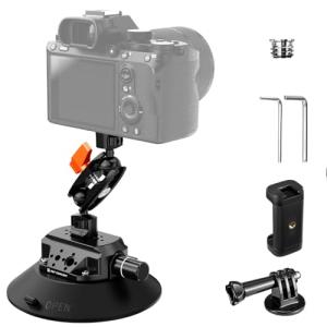 K&F Concept 6" Suction Cup Camera Mount with Magic Arm, ARRI Style 1/4" 3/8" Threads, Quick Release Car Mount for DSLRs Action Camera Phone Video Shooting Compatible with Hero 13 12 DJI Insta360