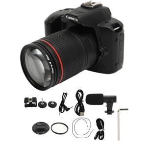 DSLR Camera, F=2.7 2.95mm 4K 64MP 16X Zoom Digital Camera Night Vision, 62mm Macro Lens 120° Wide Angle Video Camera with Fill Light & Microphone, Interconnection