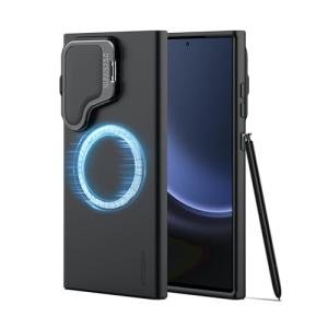 Nillkin for Samsung Galaxy S24 Ultra Liquid Silicon Magnetic Case,with Kickstand Slide Camera Cover,Soft Microfiber Lining 6.8’’ (Magnetic Black, for Samsung Galaxy S24 Ultra)