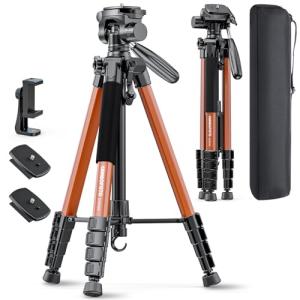 CAMBOFOTO 74"-Camera-Tripod, Professional Aluminum Heavy Duty Tripod Stand for Mirrorless Camera/DSLR/Cell Phone/Camcorder, with Holder and Travel Bag (Orange)