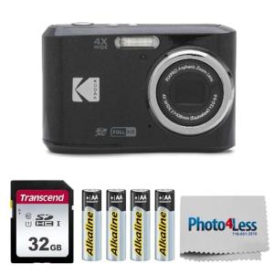 KODAK PIXPRO FZ45 16MP Digital Camera with 4X Optical Zoom 27mm Wide Angle and 2.7" LCD Screen Bundle with 32GB SD Memory Card, AA Batteries (4 Pack), Lens Cleaning Cloth (Black)