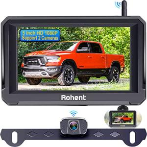 Rohent R3 HD 1080P Digital Wireless Backup Camera with 5'' Monitor License Plate Hitch Rear View Camera System for Cars,Trucks,Campers IP69 Waterproof Front/Rear View Switchable 8 IR Night Vision