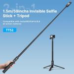 59in Invisible Selfie Stick Tripod for Insta360 X5/X4/X3/ONE X2/GO 3s/DJI Osmo 360, ULANZI TT52 Extension Pole Adjustable Waterproof Handle Grip for GoPro, DJI Osmo Pocket 3 Action 5 Pro/4