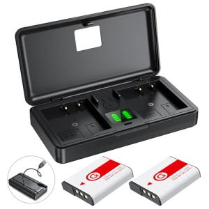 NP-BG1 Battery(2-Pack) and Charger(2CH) Set,Digital Camera Accessories Kit for Sony cybershot G Type Lithium Ion Replacement NP-FG1 DSC-HX5V,HX9V,W30,W50,W55,W70,W80,W630,Rechargeable Batteries Case