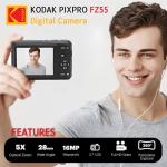 KODAK PIXPRO FZ55 16MP Digital Point & Shoot Camera, 5X Optical Zoom, 28mm Wide Angle, 1080P Full HD Video, Bundle with 32GB SD Card, Protective Case, and Hi-Speed Card Reader (Red)