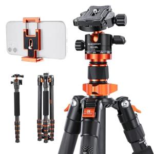 K&F Concept 68" Carbon Fiber Camera Tripod,Compact Tripods with Metal Ball Head,Quick Release Plate,Detachable Monopod 10KG Load for DSLR Cellphone Tripods(SA255C1) D255C4+BH-28L