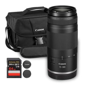 Canon RF 75-300mm f/4-5.6 Lens | Compact Telephoto Zoom with Versatile Focal Range & Smooth Autofocus | Great for Sports, Wildlife, Travel & Everyday Photography (7155C002) + Shoulder Bag + 64GB Card