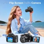 4K Digital Cameras for Photography, Autofocus 12X Optical Zoom 72MP Vlogging Camera for YouTube, Photography Camera with 270°Flip Screen, Wi-Fi & App-Controlled Cameras, 2 Batteries, 64GB Card, Black