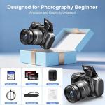 4K Digital Cameras for Photography, Autofocus 12X Optical Zoom 72MP Vlogging Camera for YouTube, Photography Camera with 270°Flip Screen, Wi-Fi & App-Controlled Cameras, 2 Batteries, 64GB Card, Black